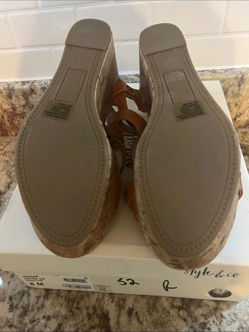 New in box! Style & Co. Brown Strappy Cork Wedge Sandals